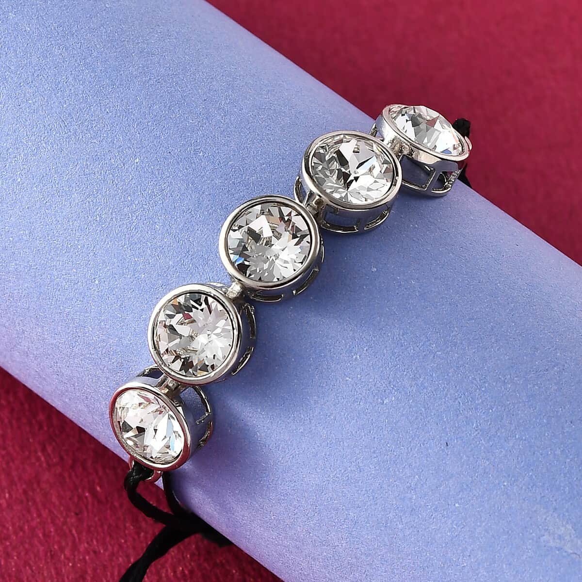 Karis White Crystal 5 Stone Bracelet in Platinum Bond (Adjustable) image number 1
