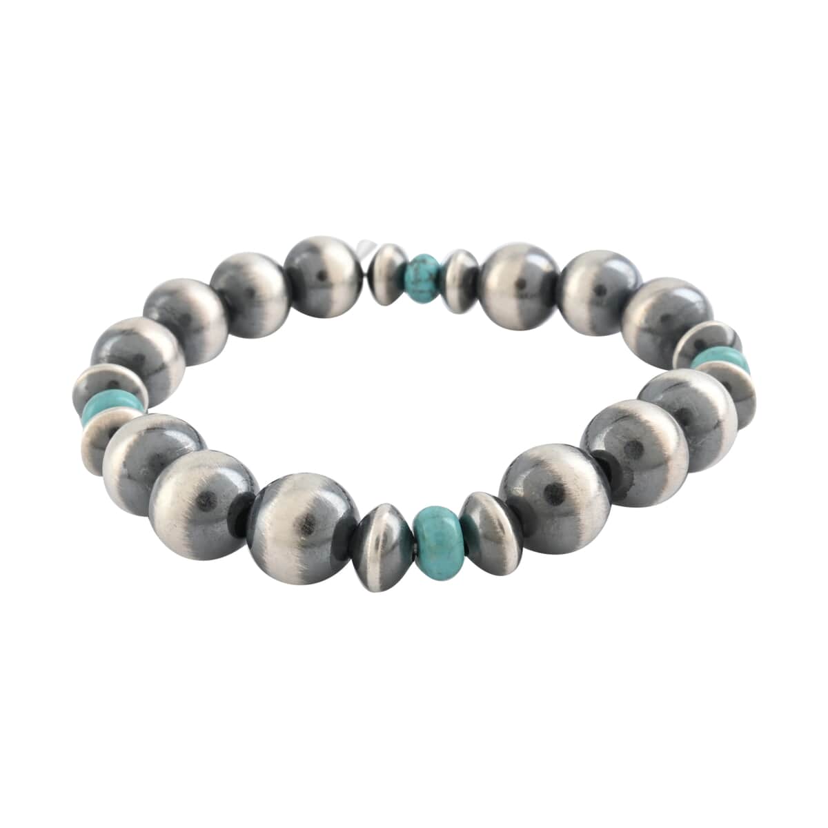 MADE IN AMERICA SANTA FE Style Turquoise and Navajo Pearl Stretch Bracelet in Sterling Silver 13.9 Grams 2.50 ctw image number 0