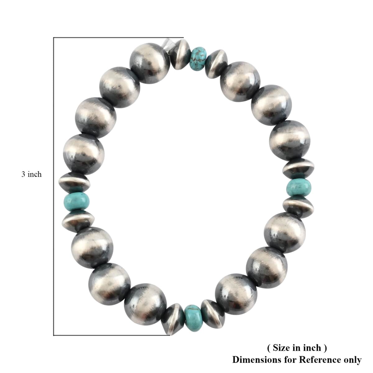 MADE IN AMERICA SANTA FE Style Turquoise and Navajo Pearl Stretch Bracelet in Sterling Silver 13.9 Grams 2.50 ctw image number 3