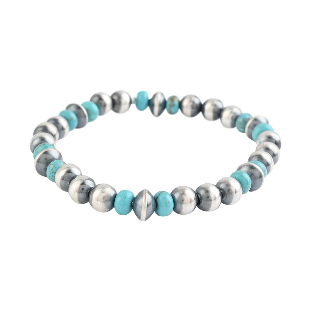 SUMMER DEALS MADE IN AMERICA SANTA FE Style Turquoise Navajo Pearl Stretch Bracelet in Sterling Silver 10 Grams 4.50 ctw image number 0