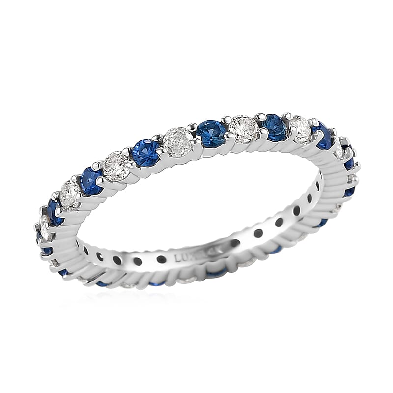 Luxoro 14K White Gold AAA Blue Ceylon Sapphire and G-H I3 Diamond Eternity Band Ring (Size 7.0) 1.25 ctw