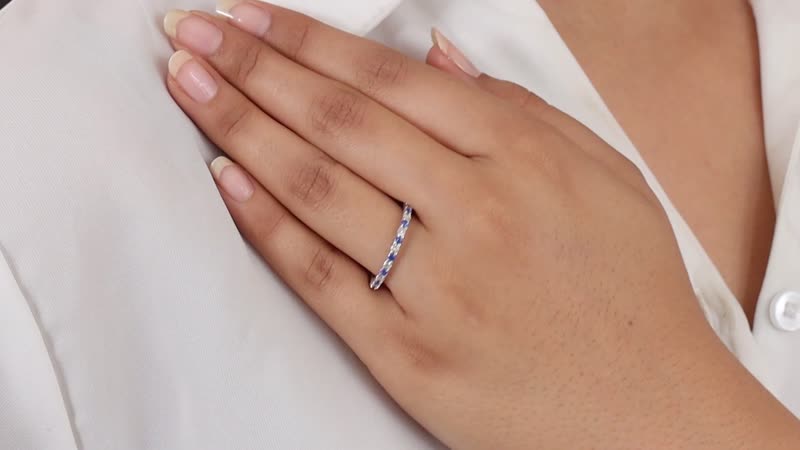 LUXORO 14K White Gold AAA Blue Ceylon Sapphire and G-H I3 Diamond Eternity Band Ring 2.05 Grams 1.25 ctw
