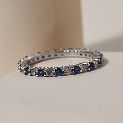 Luxoro 14K White Gold AAA Blue Ceylon Sapphire and G-H I3 Diamond Eternity Band Ring (Size 7.0) 1.25 ctw