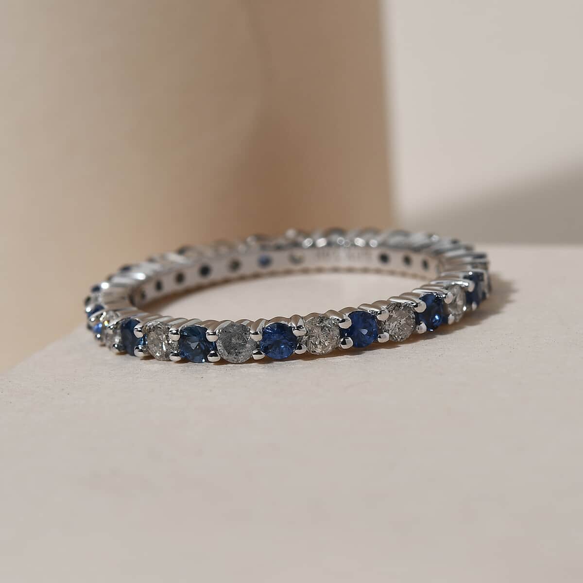 Luxoro 14K White Gold AAA Blue Ceylon Sapphire and G-H I3 Diamond Eternity Band Ring (Size 7.0) 1.25 ctw image number 1