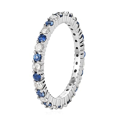 Luxoro 14K White Gold AAA Blue Ceylon Sapphire and G-H I3 Diamond Eternity Band Ring (Size 7.0) 1.25 ctw