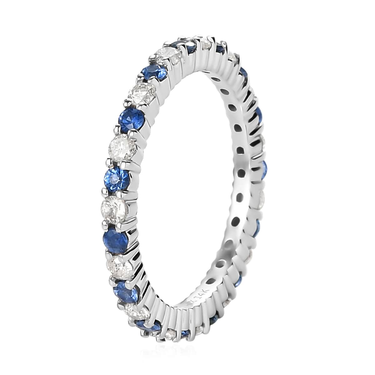 Luxoro 14K White Gold AAA Blue Ceylon Sapphire and G-H I3 Diamond Eternity Band Ring (Size 7.0) 1.25 ctw image number 3