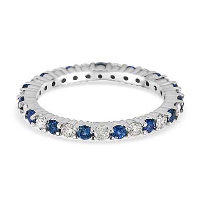 Luxoro 14K White Gold AAA Blue Ceylon Sapphire and G-H I3 Diamond Eternity Band Ring (Size 7.0) 1.25 ctw