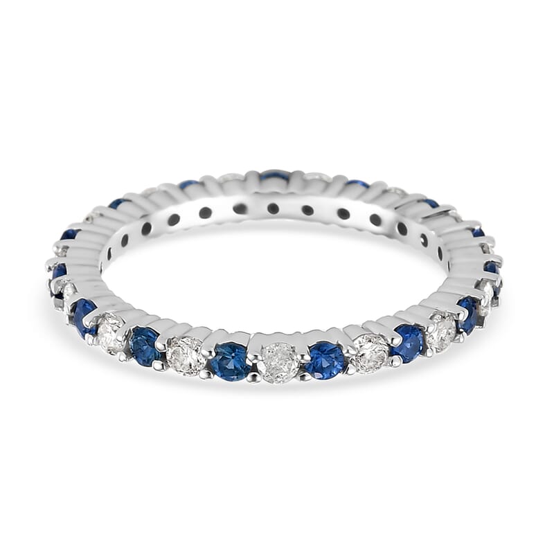 Luxoro 14K White Gold AAA Blue Ceylon Sapphire and G-H I3 Diamond Eternity Band Ring (Size 7.0) 1.25 ctw