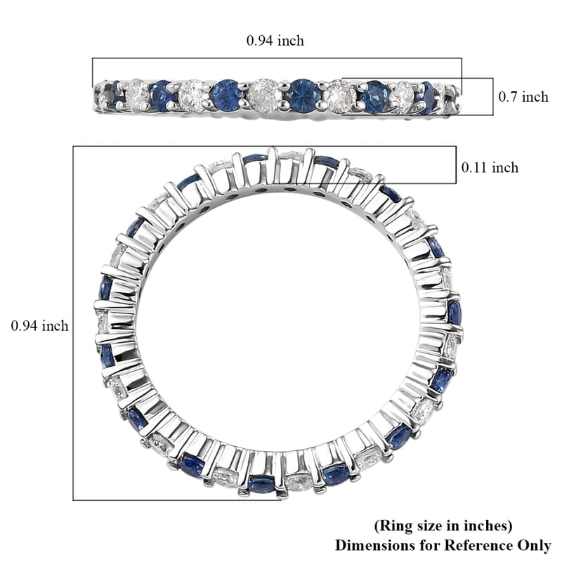 Luxoro 14K White Gold AAA Blue Ceylon Sapphire and G-H I3 Diamond Eternity Band Ring (Size 7.0) 1.25 ctw