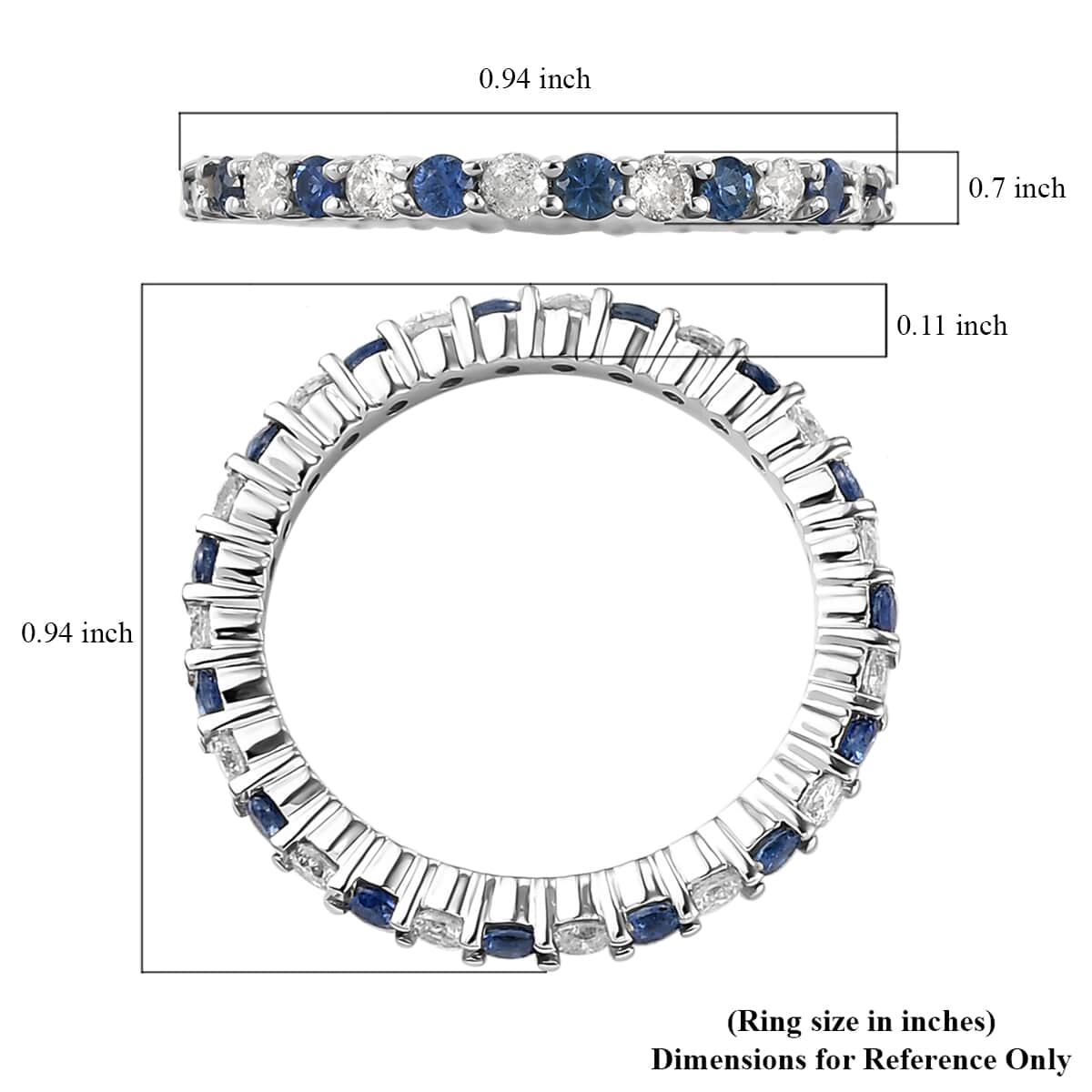 Luxoro 14K White Gold AAA Blue Ceylon Sapphire and G-H I3 Diamond Eternity Band Ring (Size 7.0) 1.25 ctw image number 5