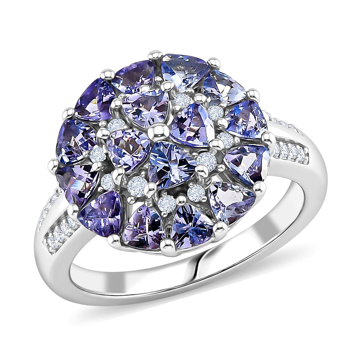 Tanzanite and White Zircon 2.00 ctw Ring in Platinum Over Sterling Silver (Size 10.0)