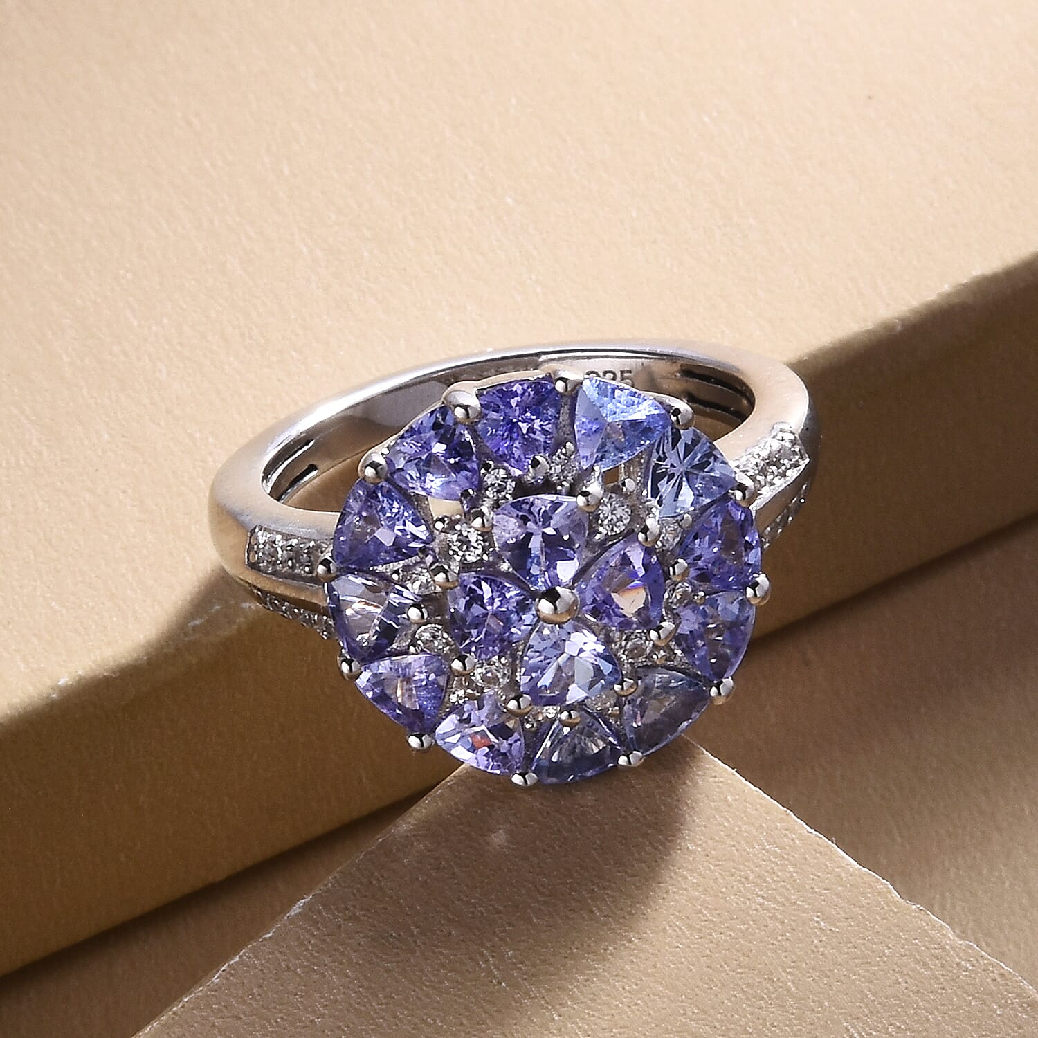 Tanzanite and White Zircon 2.00 ctw Ring in Platinum Over Sterling Silver (Size 10.0)