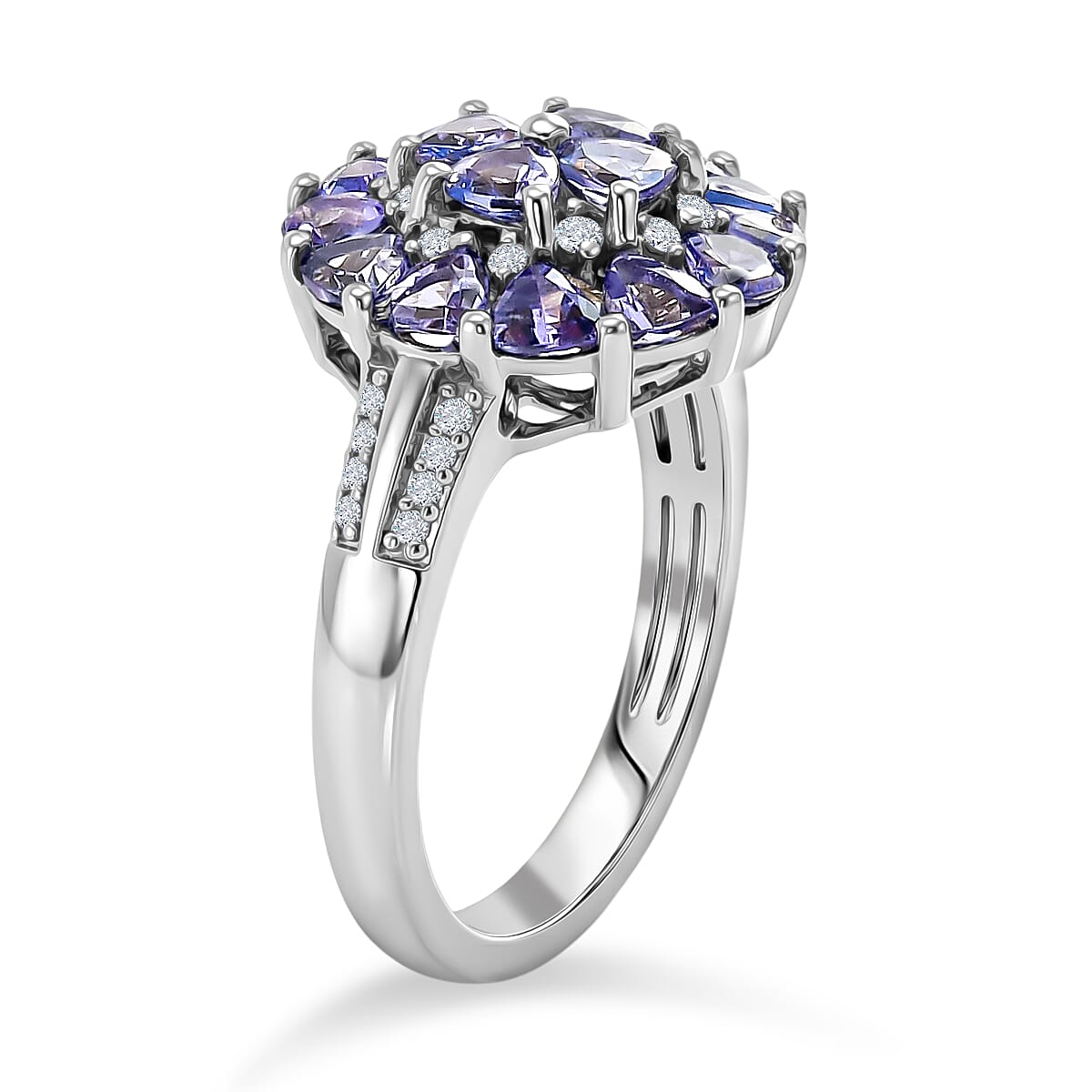 Tanzanite and White Zircon 2.00 ctw Ring in Platinum Over Sterling Silver (Size 10.0)