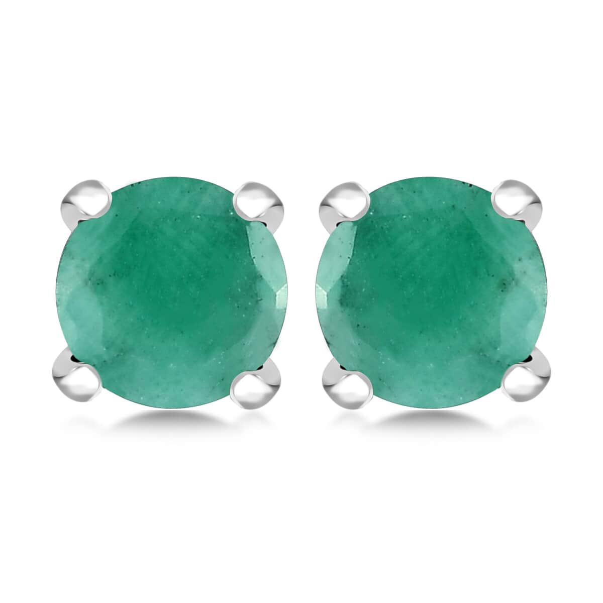 Socoto Emerald Earrings, Stud Earrings For Women, Solitaire Earrings, Round Shape Emerald Solitaire, Platinum Plated Sterling Silver Earrings 1.80 ctw image number 0