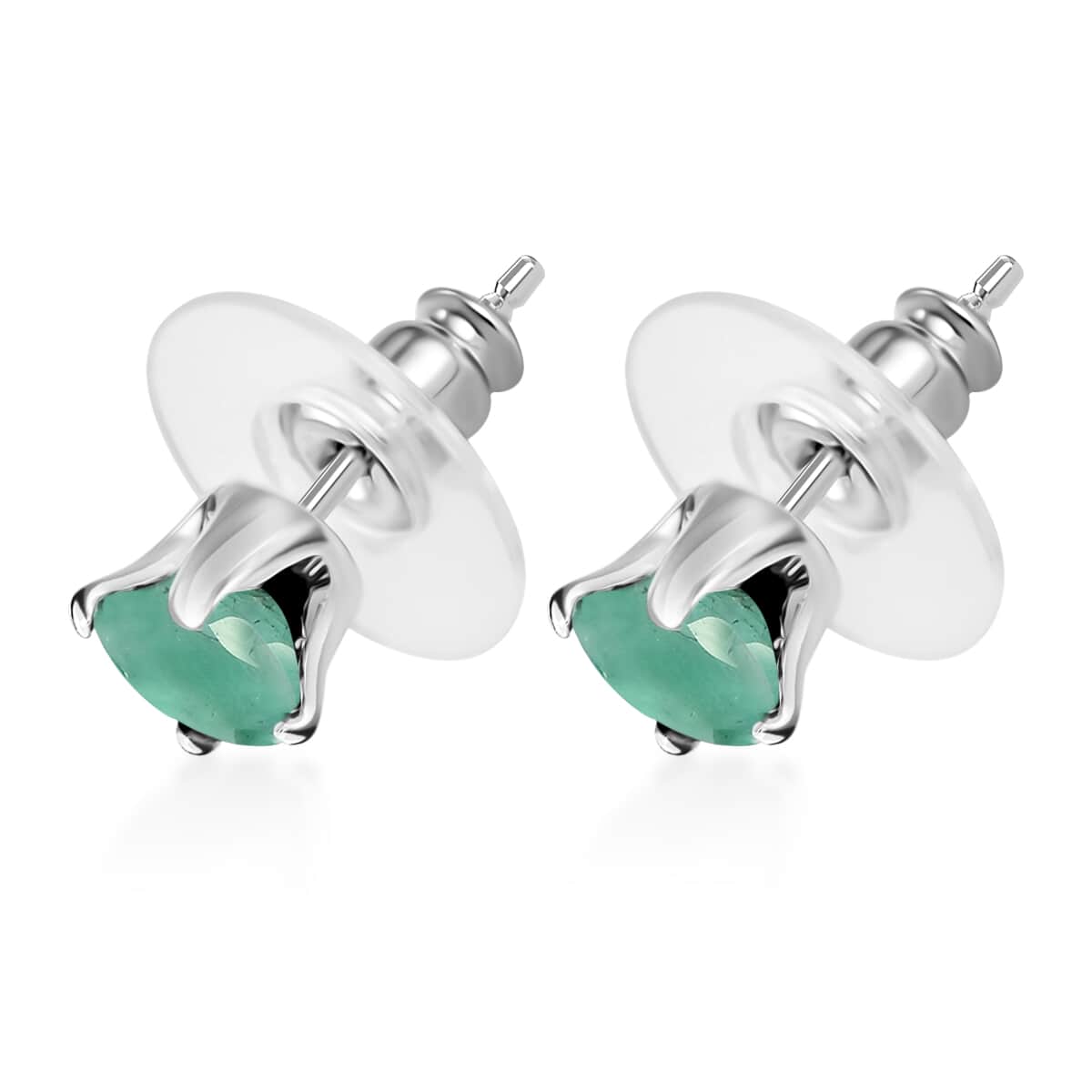 Socoto Emerald Earrings, Stud Earrings For Women, Solitaire Earrings, Round Shape Emerald Solitaire, Platinum Plated Sterling Silver Earrings 1.80 ctw image number 3