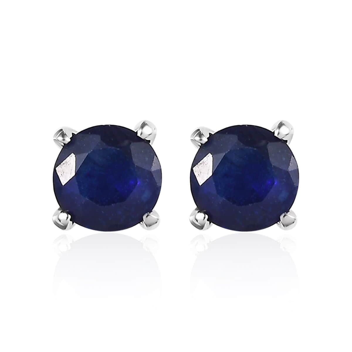 Masoala Sapphire (D) 1.80 ctw Earrings, Stud Earrings For Women, Solitaire Earrings, Round Shape Sapphire Solitaire, Platinum Plated Sterling Silver Earrings image number 0