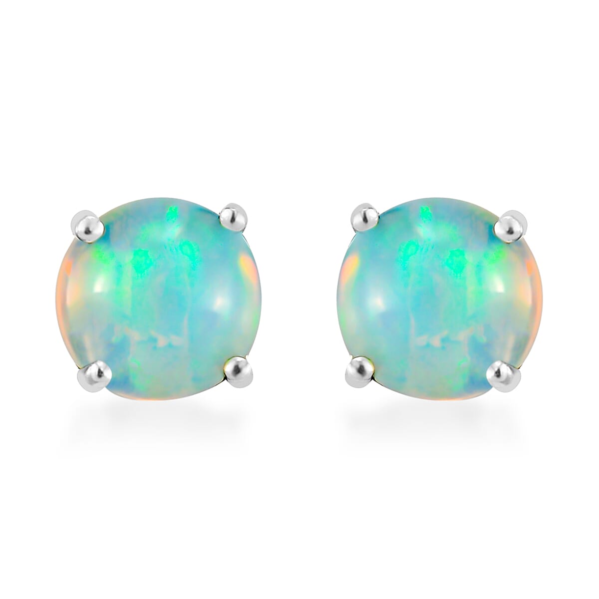 Ethiopian Welo Opal Solitaire Stud Earrings in Platinum Over Sterling Silver 1.10 ctw