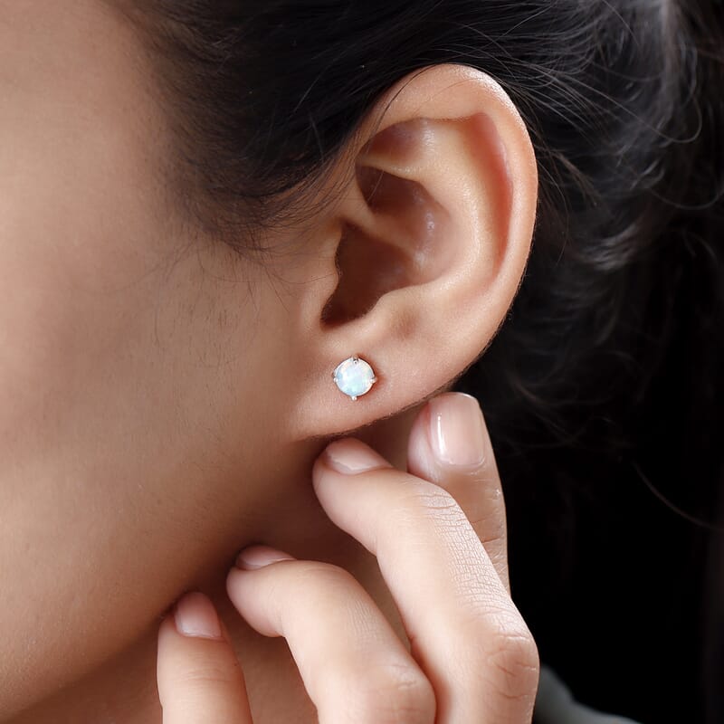 Ethiopian Welo Opal Solitaire Stud Earrings in Platinum Over Sterling Silver 1.10 ctw