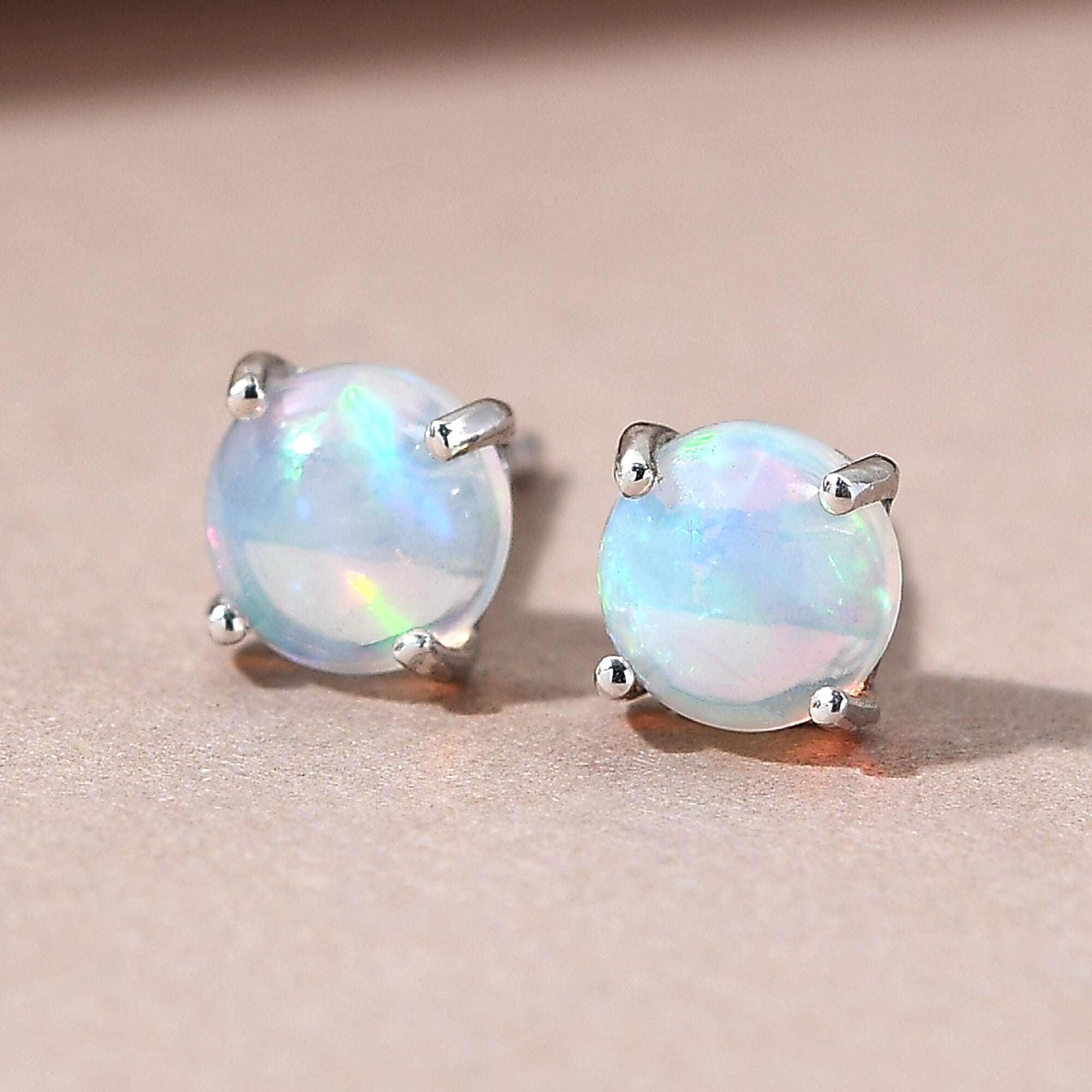 Ethiopian Welo Opal Solitaire Stud Earrings in Platinum Over Sterling Silver 1.10 ctw