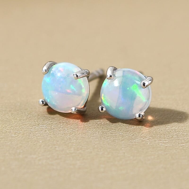Ethiopian Welo Opal Solitaire Stud Earrings in Platinum Over Sterling Silver 1.10 ctw