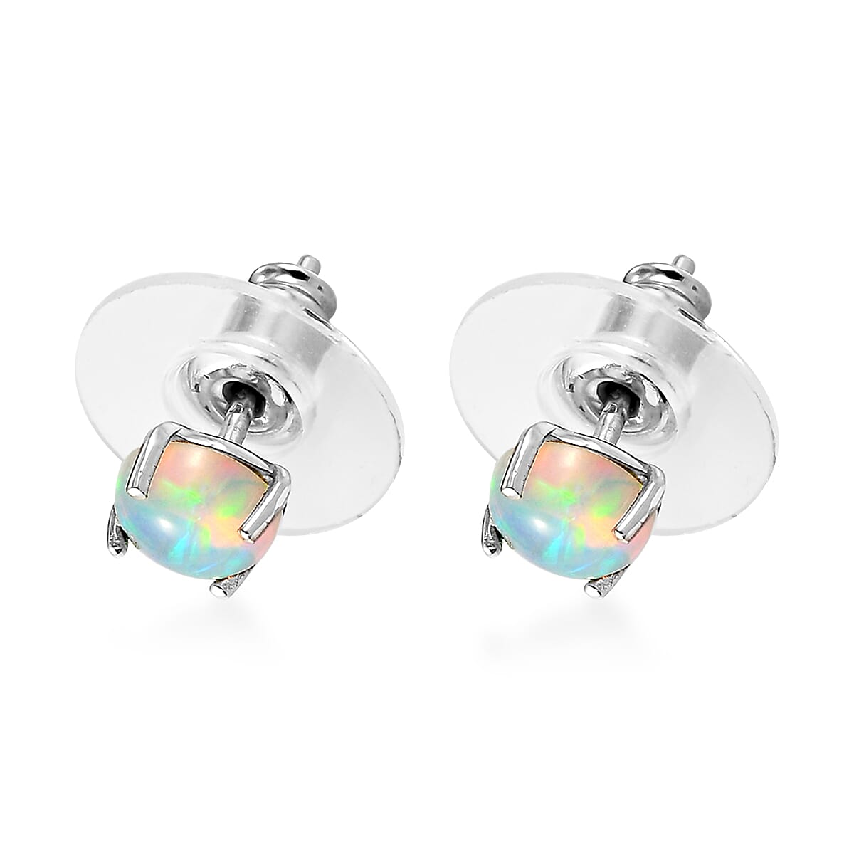 Ethiopian Welo Opal Solitaire Stud Earrings in Platinum Over Sterling Silver 1.10 ctw
