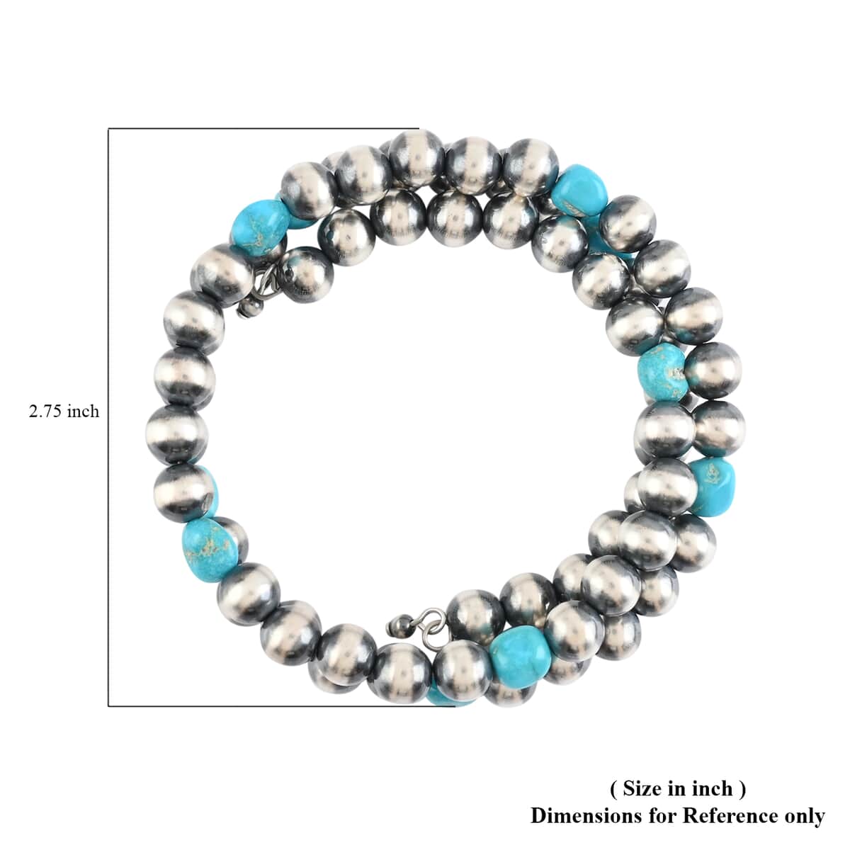 MADE IN AMERICA Santa Fe Style Turquoise and Navajo Pearls Beaded Wrap Bracelet in Sterling Silver 4.75 ctw image number 2