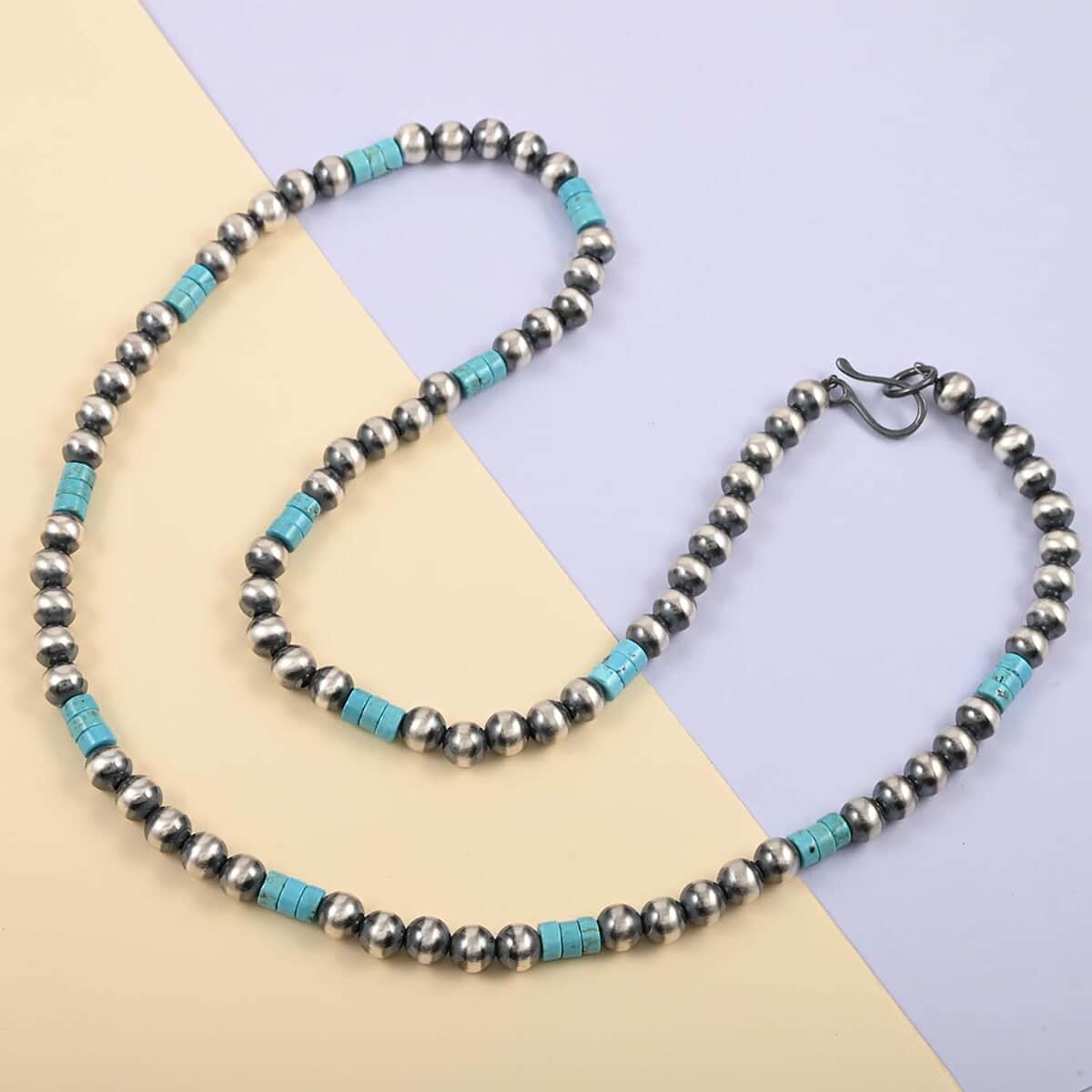 MADE IN AMERICA Santa Fe Style Turquoise Navajo Pearls Beaded Necklace (28 Inches) in Sterling Silver (44.9 g) 50.00 ctw image number 1