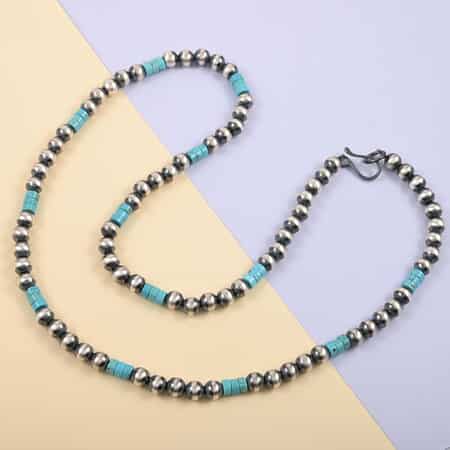 MADE IN AMERICA Santa Fe Style Turquoise Navajo Pearls Beaded Necklace (28 Inches) in Sterling Silver (44.9 g) 50.00 ctw image number 1