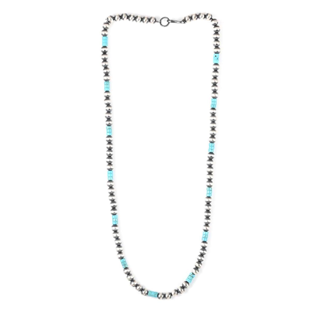 MADE IN AMERICA Santa Fe Style Turquoise Navajo Pearls Beaded Necklace (28 Inches) in Sterling Silver (44.9 g) 50.00 ctw image number 3