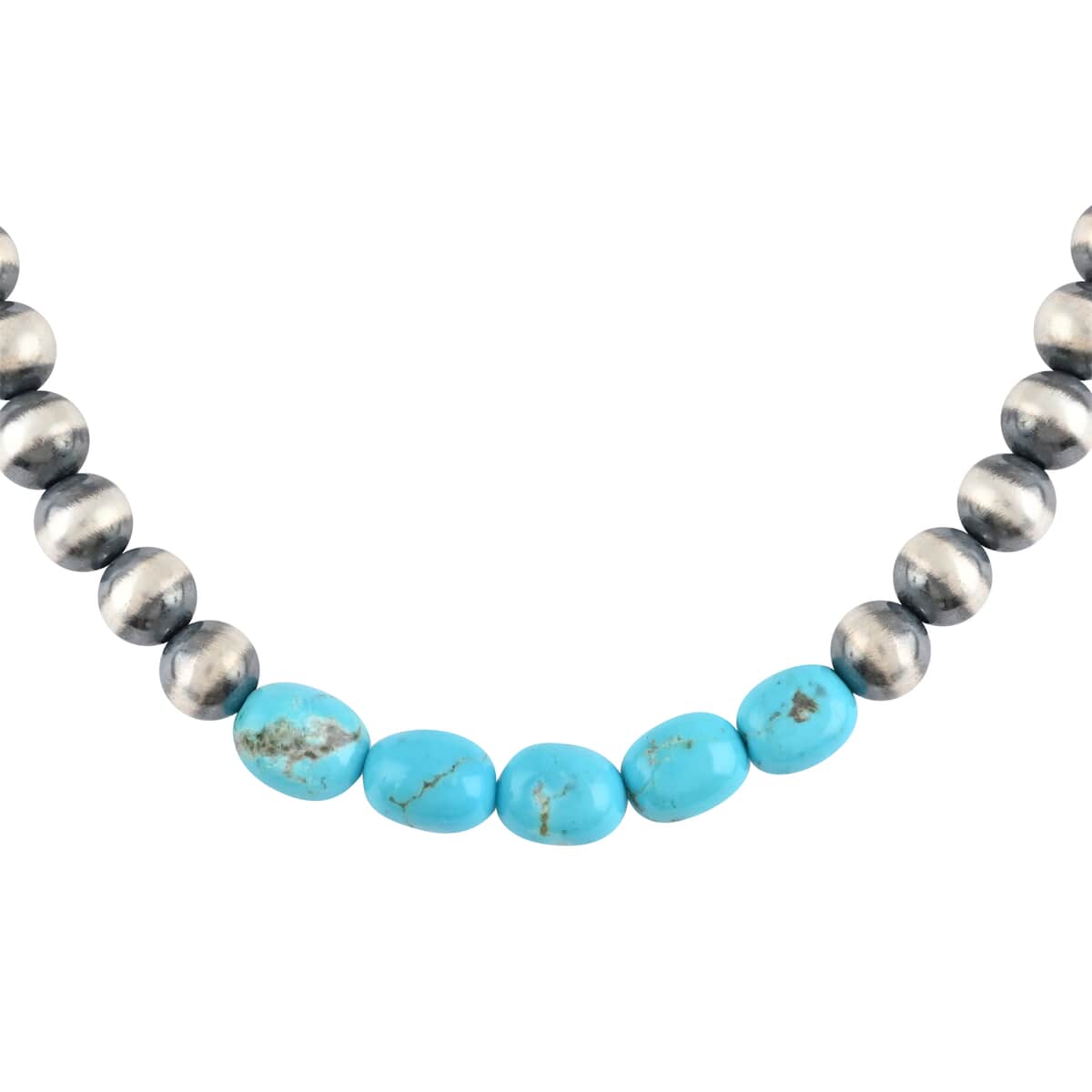 ONE OF A KIND MADE IN AMERICA Santa Fe Style Turquoise Navajo Pearls Beaded Necklace (32 Inches) in Sterling Silver (39.7 g) 30.00 ctw image number 0