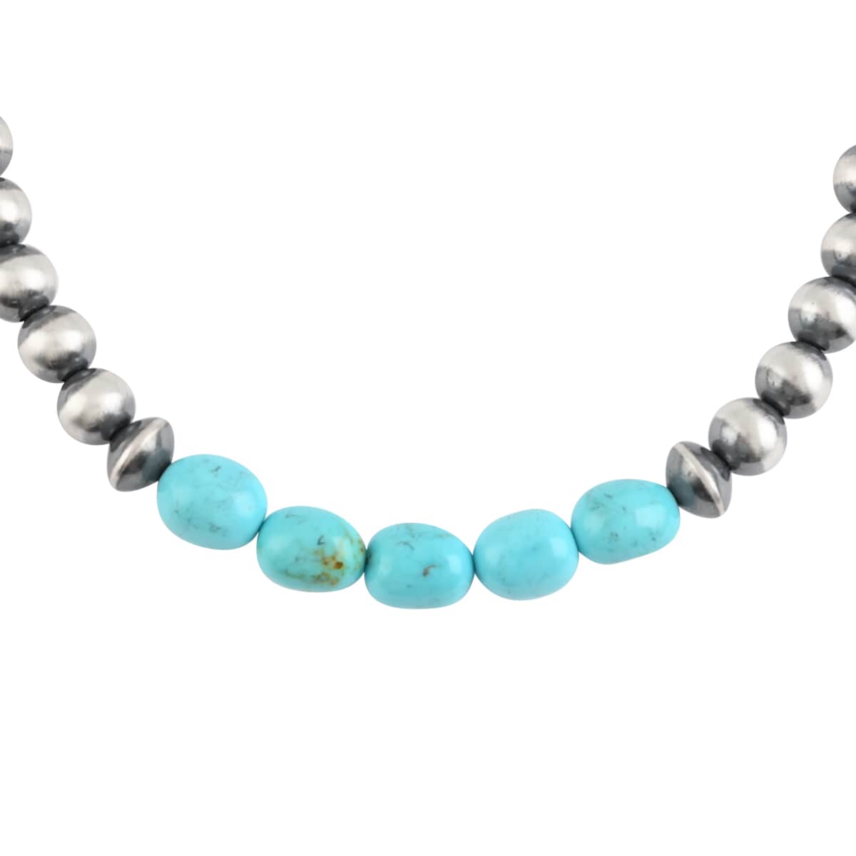 SUMMER DEALS ONE OF A KIND MADE IN AMERICA Santa Fe Style Turquoise Navajo Pearl Necklace 38 Inches in Sterling Silver 50.6 Grams 50.00 ctw image number 0