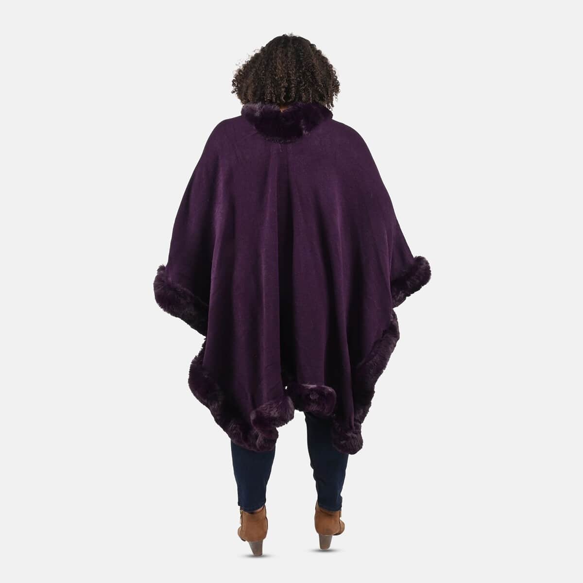 Tamsy Purple Ruana with Faux Fur Trim - One Size Fits Most image number 1