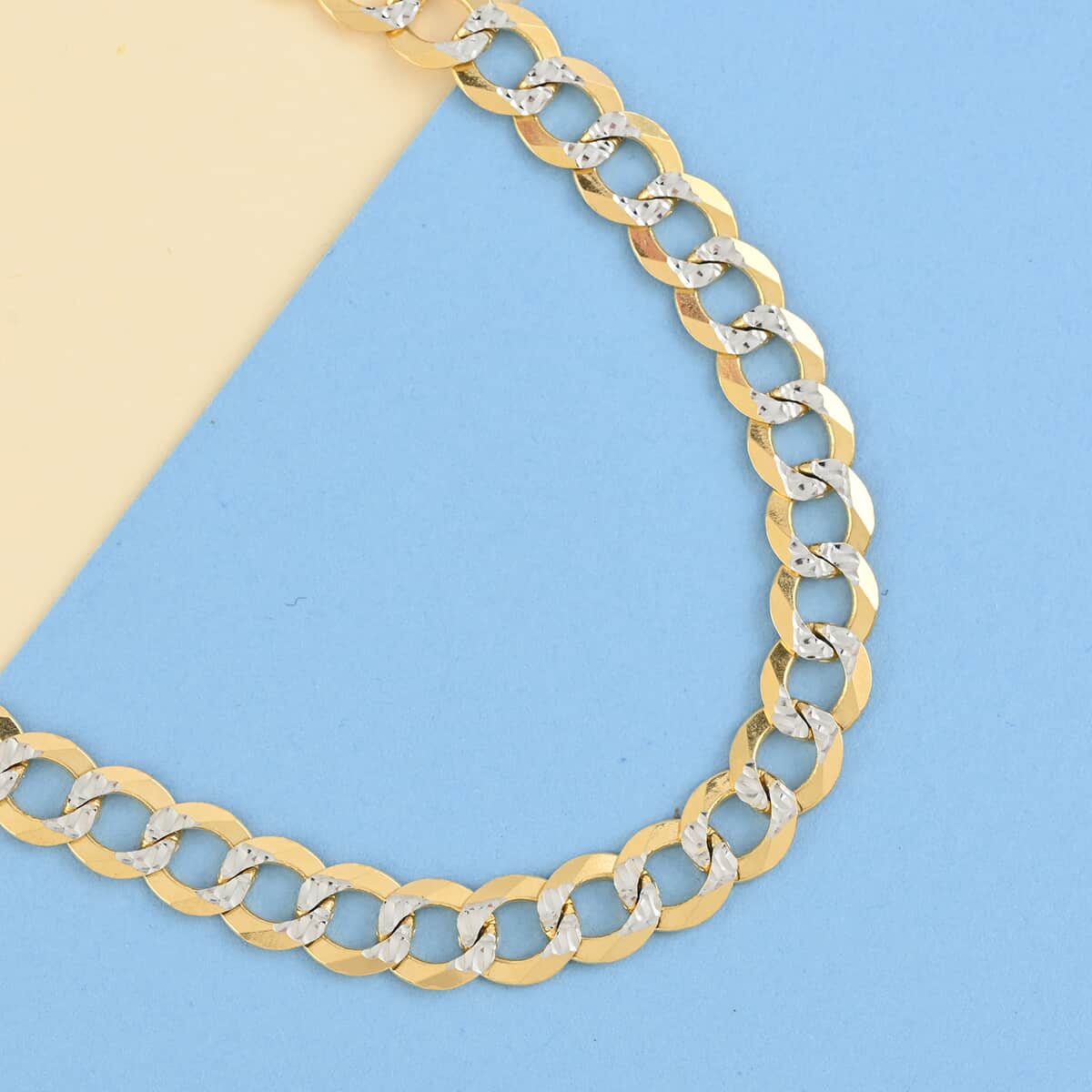 Italian 10K White and Yellow Gold 7mm Pave Necklace 22 Inches 23.5 Grams image number 1
