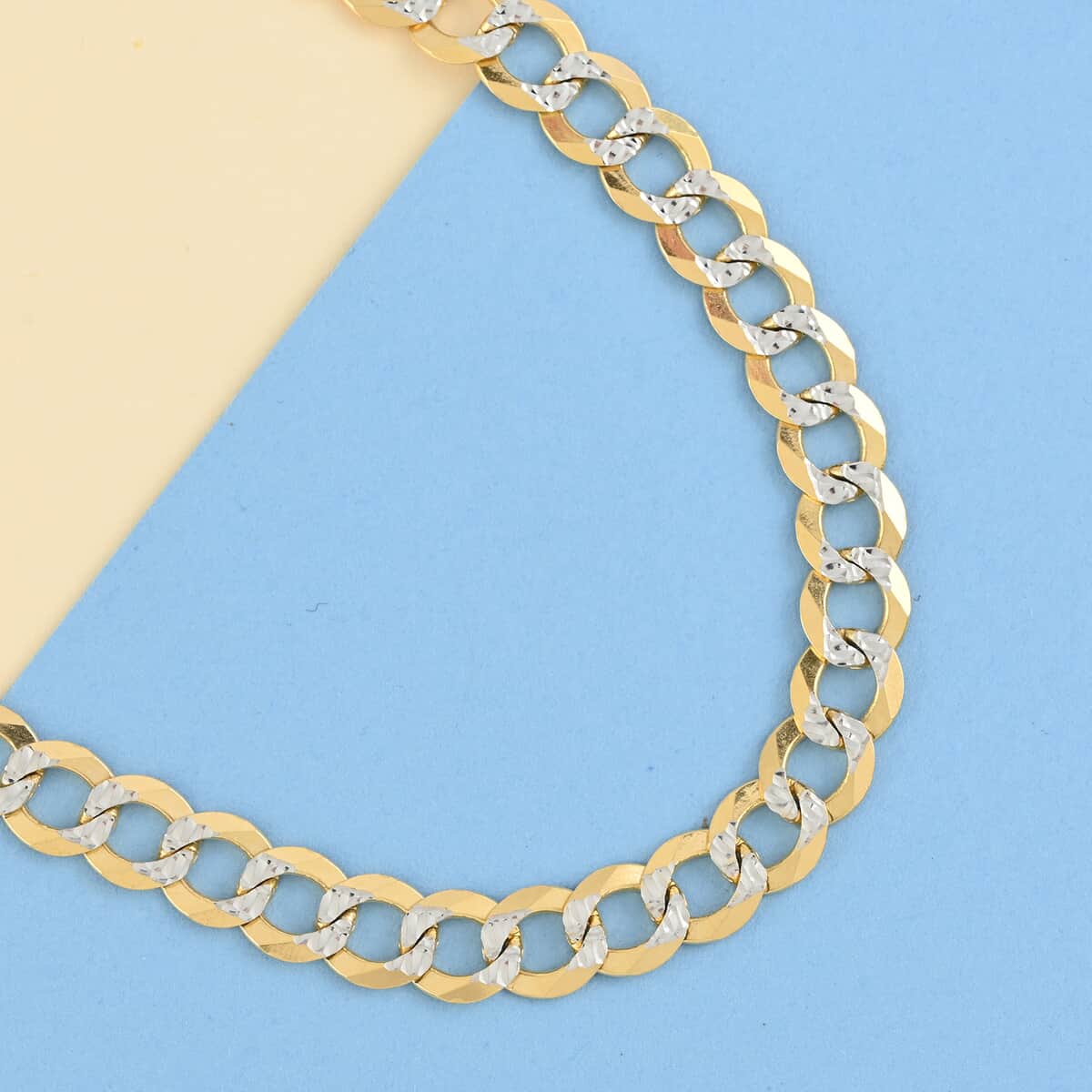 Italian 10K White and Yellow Gold 7mm Pave Necklace 26 Inches 27.50 Grams image number 1