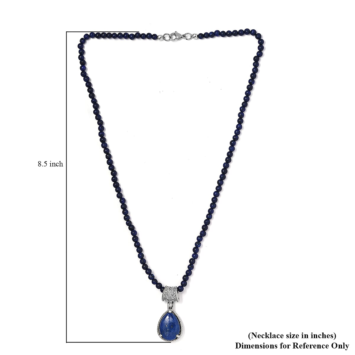 Lapis Lazuli Solitaire Pendant with Beaded Necklace (20 Inches) in Stainless Steel 77.60 ctw , Tarnish-Free, Waterproof, Sweat Proof Jewelry image number 7