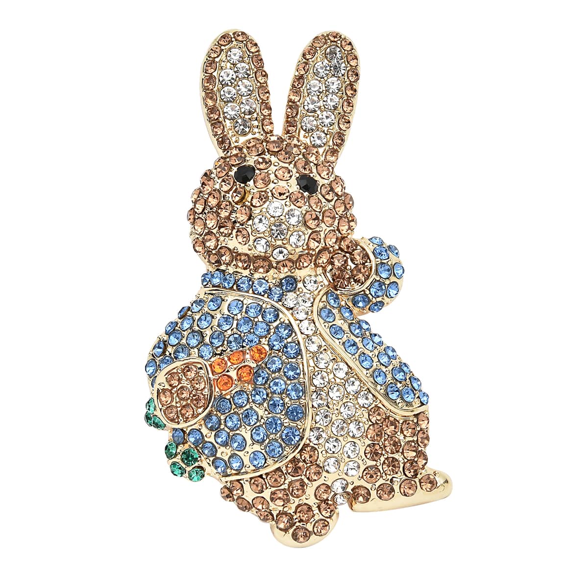 Multi Color Austrian Crystal Rabbit Brooch in Goldtone image number 0
