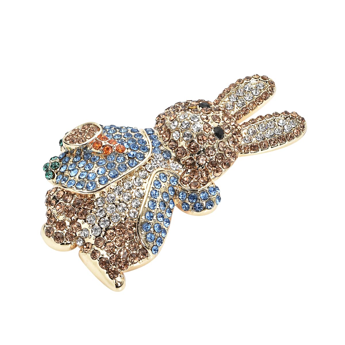 Multi Color Austrian Crystal Rabbit Brooch in Goldtone image number 2
