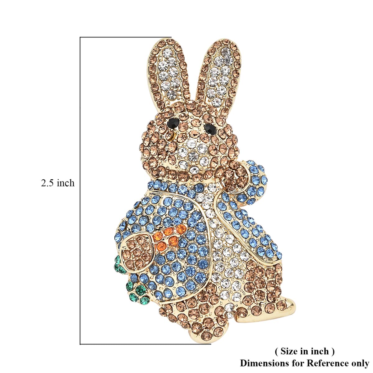 Multi Color Austrian Crystal Rabbit Brooch in Goldtone image number 4