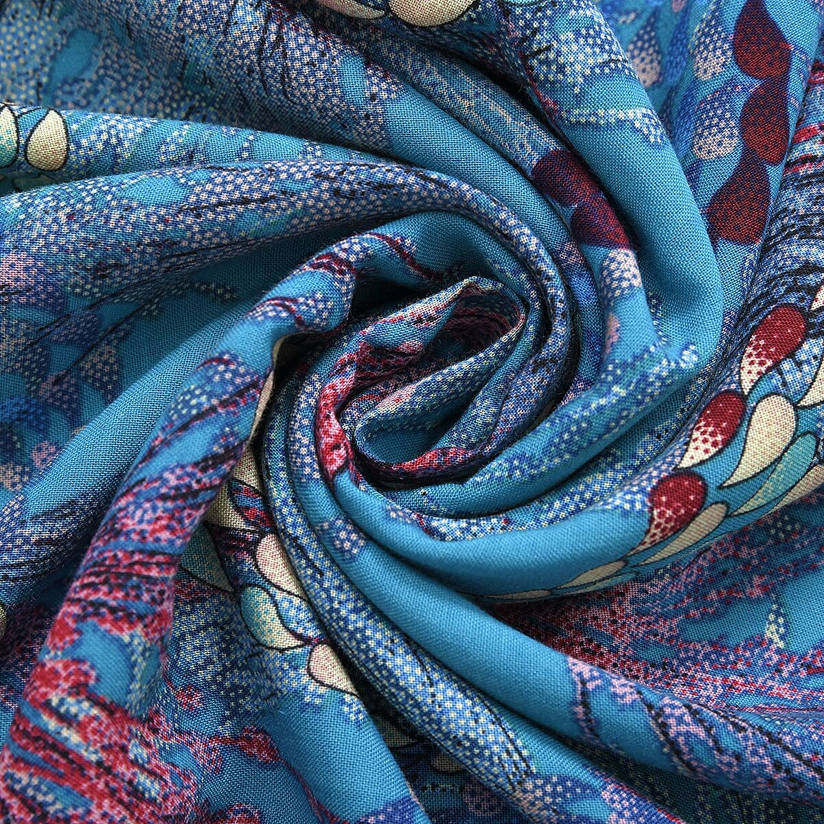 Tamsy Sky Blue Artistic Feather Print Pattern Kaftan (One Size Fit Most) image number 5