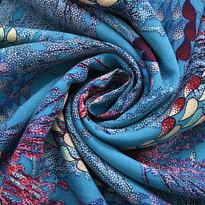 Tamsy Sky Blue Artistic Feather Print Pattern Kaftan (One Size Fit Most)