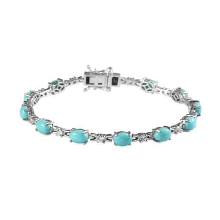 Mexican Turquoise and Natural White Zircon Bracelet in Platinum Over Sterling Silver (7.25 In) 10.35 Grams 9.15 ctw image number 0
