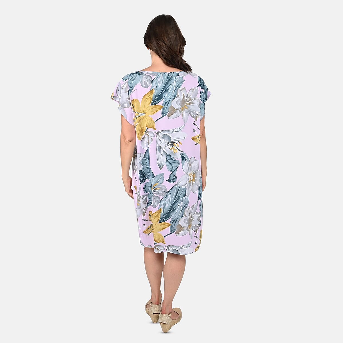 Tamsy White with Blue Floral Print Pattern Kaftan (One Size Fit Most) image number 1