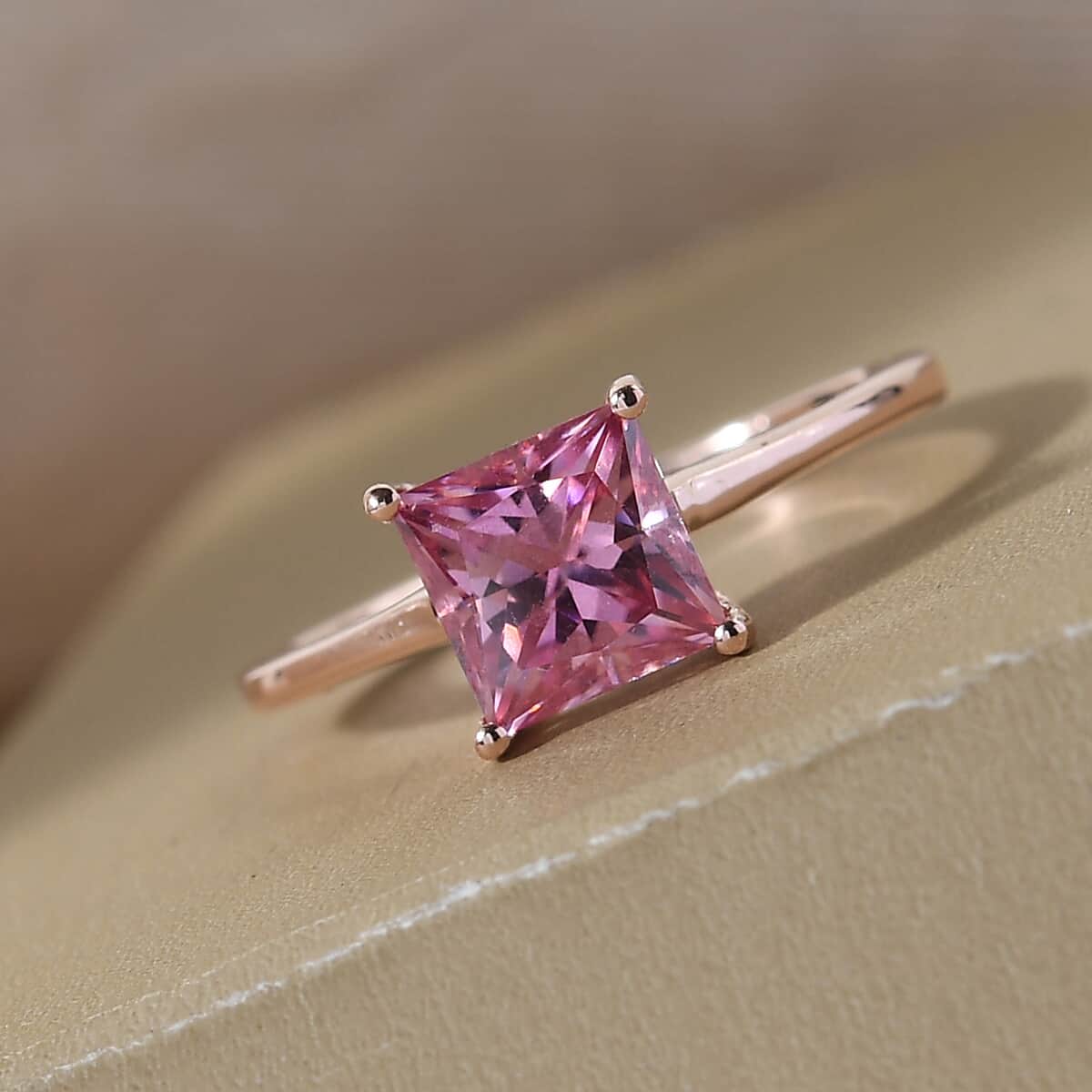 Pink Moissanite Solitaire Ring in Vermeil Rose Gold Over Sterling Silver (Size 7.0) 1.35 ctw image number 1