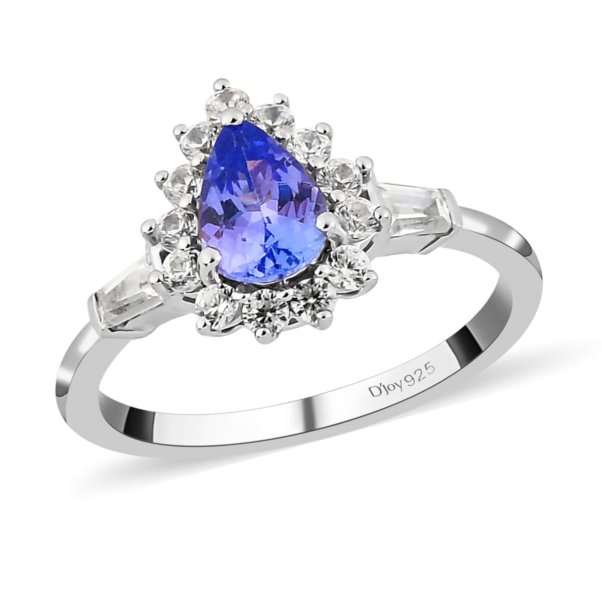 Tanzanite and Natural White Zircon Halo Ring in Platinum Over Sterling Silver (Size 6.0) 1.25 ctw image number 0
