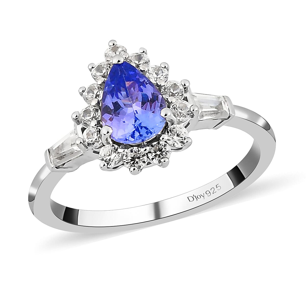 Tanzanite and Natural White Zircon Halo Ring in Platinum Over Sterling Silver (Size 6.0) 1.25 ctw image number 0