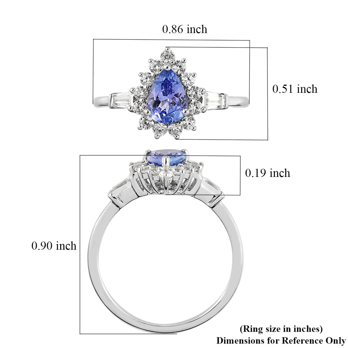 Tanzanite and Natural White Zircon Halo Ring in Platinum Over Sterling Silver (Size 6.0) 1.25 ctw image number 5