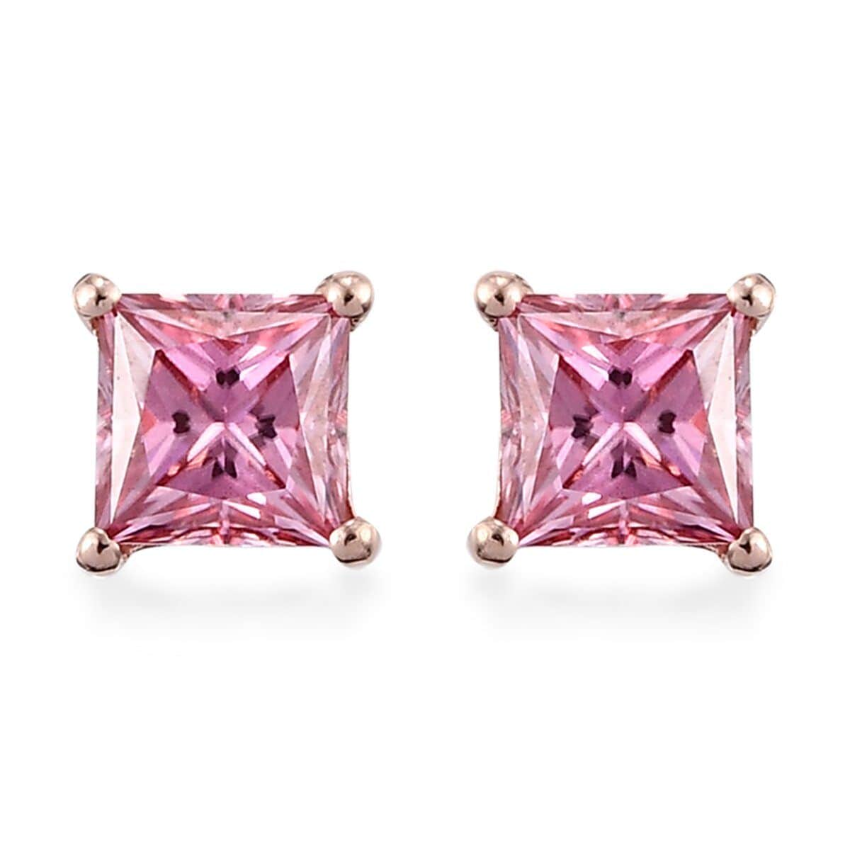 Princess Cut Pink Moissanite Solitaire Stud Earrings in Vermeil RG Over Sterling Silver 1.40 ctw image number 0
