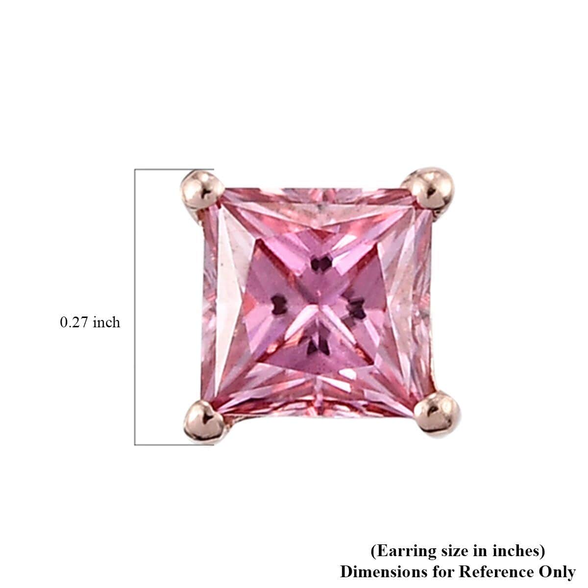 Princess Cut Pink Moissanite Solitaire Stud Earrings in Vermeil RG Over Sterling Silver 1.40 ctw image number 5