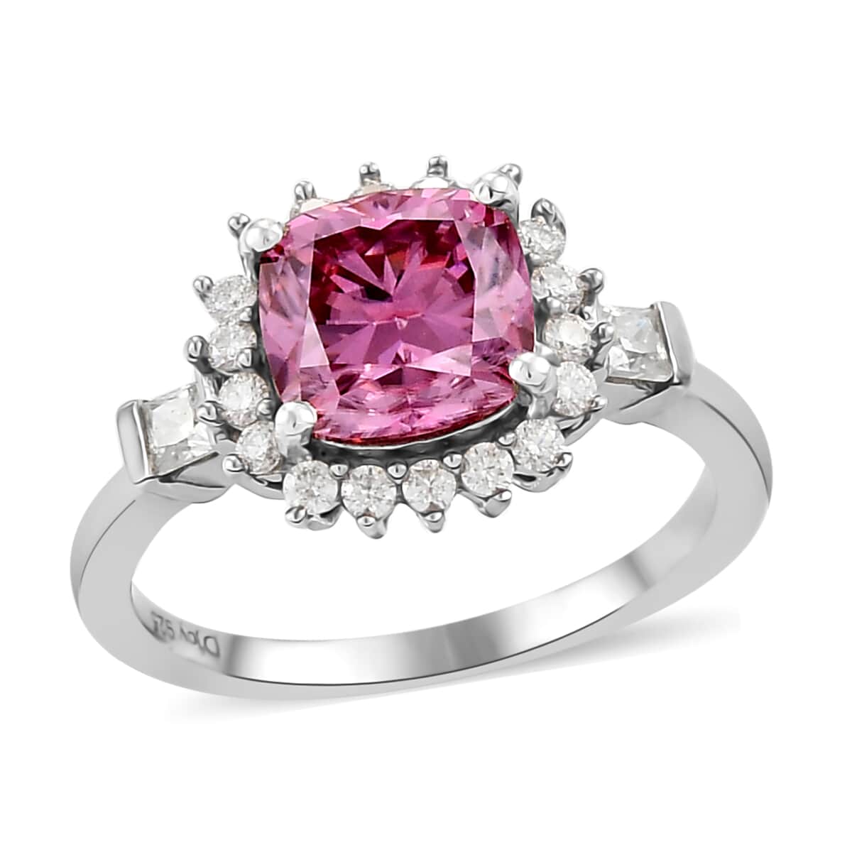 Pink Moissanite and Moissanite Cocktail Ring in Platinum Over Sterling Silver (Size 10.0) 2.10 ctw image number 0