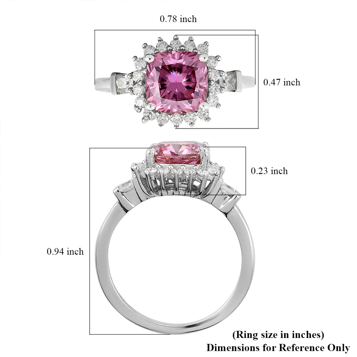 Pink Moissanite VS and White Moissanite Cocktail Ring in Platinum Over Sterling Silver 2.10 ctw image number 5